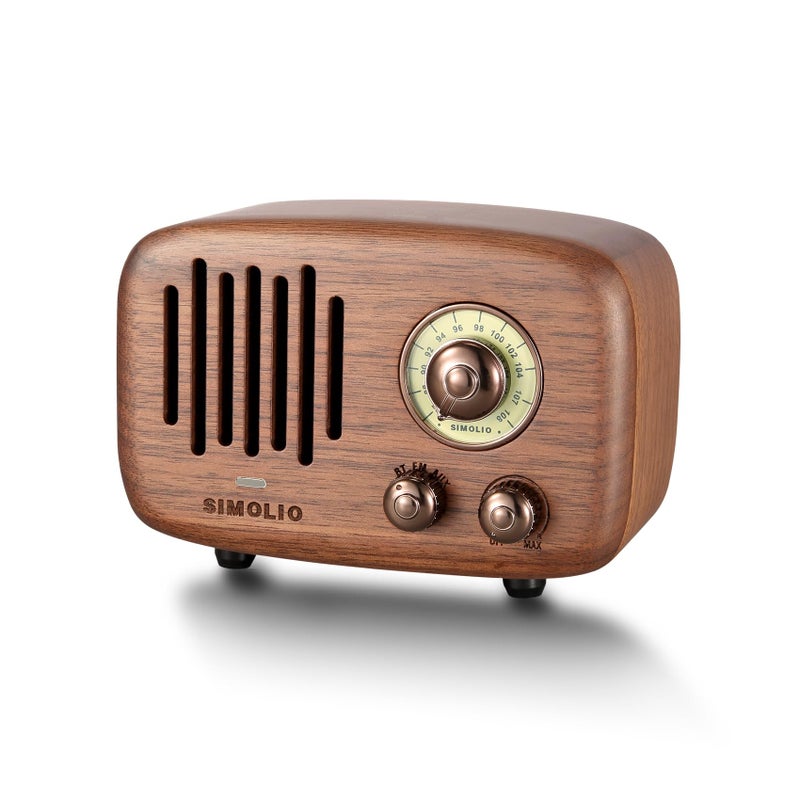 SIMOLIO Retro Bluetooth Speakers with Loud HD Sound, Nature Black Walnut Vintage Style Wooden Speaker with FM Radio & AUX in, Advanced CSR Chip, Portable Bluetooth Speaker for Home Office Decorations - Image 1